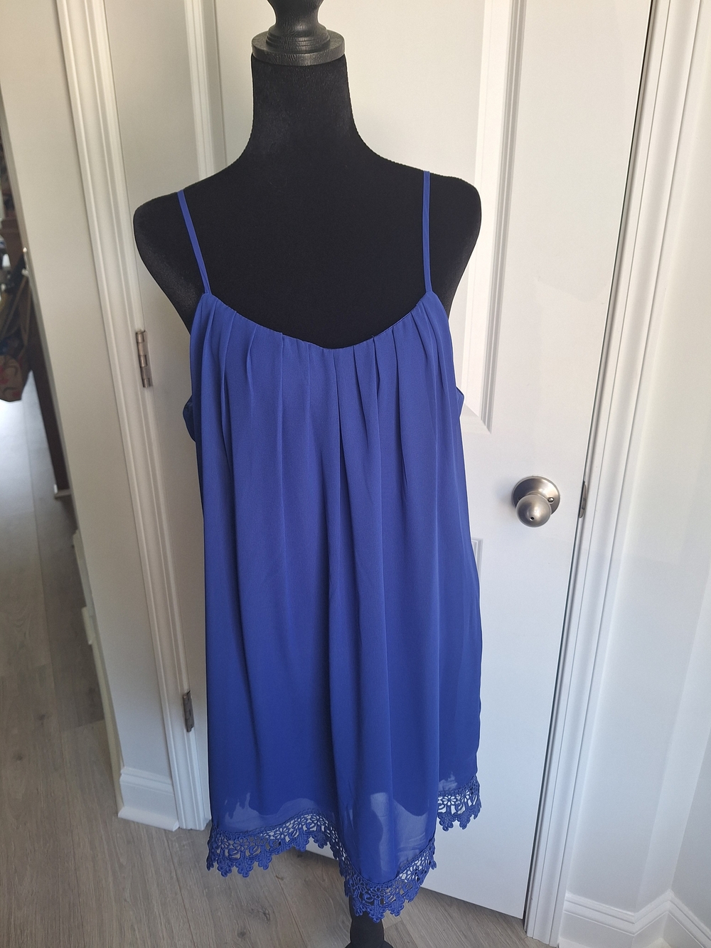 Juniors B Darlin Royal Blue Lace-Hem Spaghetti Strap Dress
